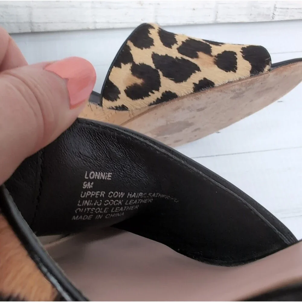 Kate Spade Women's Lonnie Leopard Calf Hair Cork Wedge Sandals Size 9 M